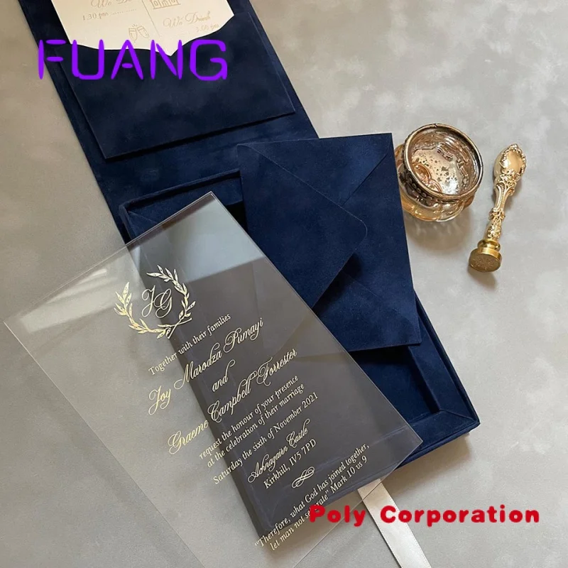 Clear Acrylic Invitation Cards Cardboard Box Black Velvet Box with Custom Logo