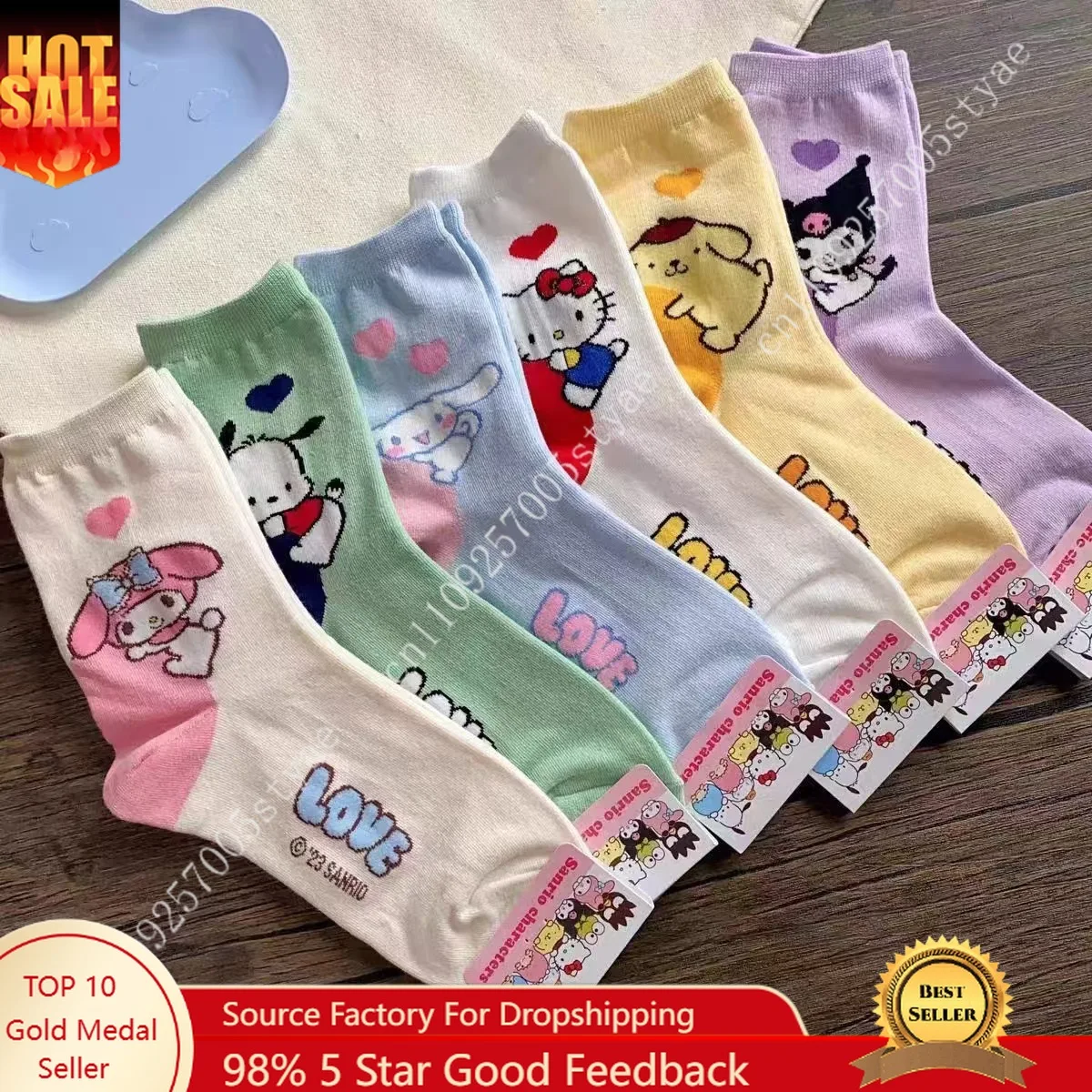 

Sanrio Hello Kitty Kuromi My Melody Cinnamoroll Women Cute Thin Cotton Socks Mid Calf Length High Quality Non Slip Cosplay