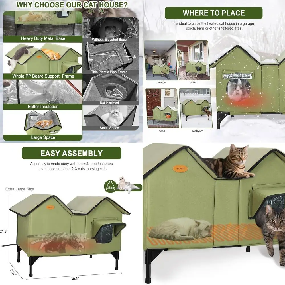 

Готовый в зиме очень большой изолированный уличный кошачий домик с приподнятой кроватью, спасательной дверью и простая сборка для нескольких кошек или маленьких