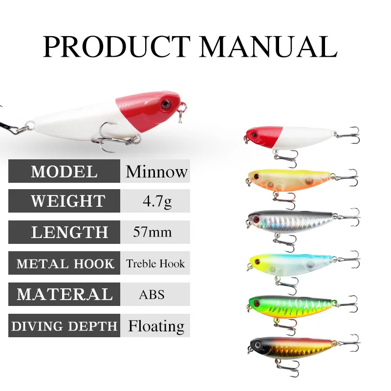 New Topwater Pencil Lure 5cm/5g Floating Hard Bait Whopper Plopper Fishing Pencil Lure