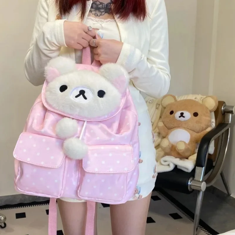 

Rilakkuma Itabag Y2K Backpacks Vintage Nylon Kawaii Bag Japan Lolita Zipper Splicing Montage Girl Student High Capacity Bag New