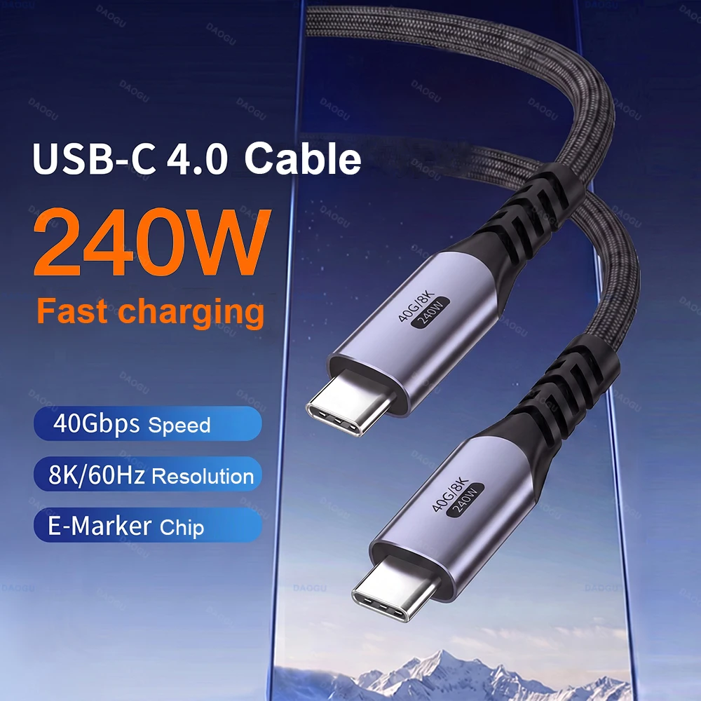 USB4 Cable 40Gbps 240w Fast Charging Type C to C 8K 60Hz Data Transfer Cord 1M 2M Compatible for Thunderbolt 4 3 Laptop USB C