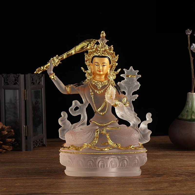 

Cz water glazed manjusri buddha statue great wisdom manjusri home worship for home living room desktop resin buddha ornaments