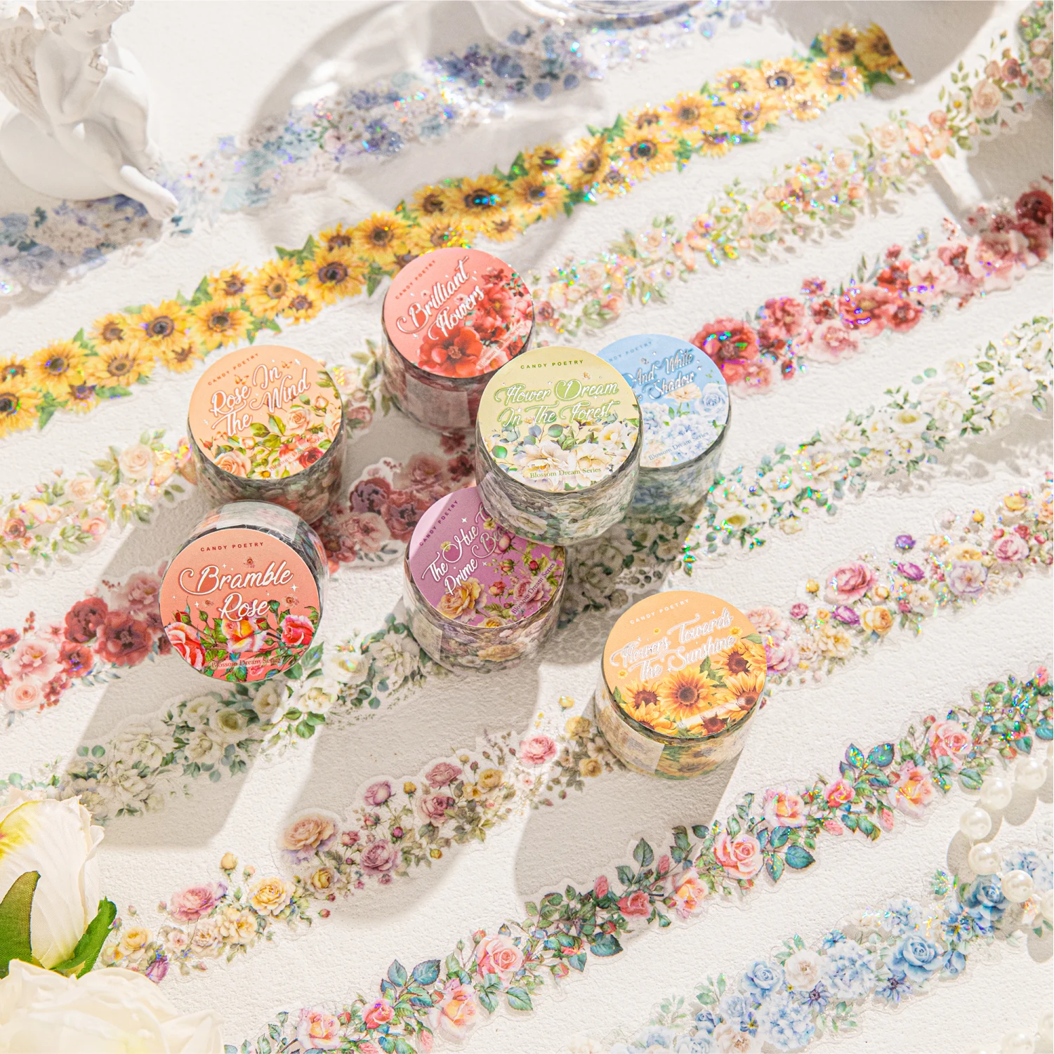 2 Roll 200cm PET Shell Light Tape Spring Fresh Flower Hand Account DIY Greeting Card Cup Photo Frame Notebook Decoration Tape
