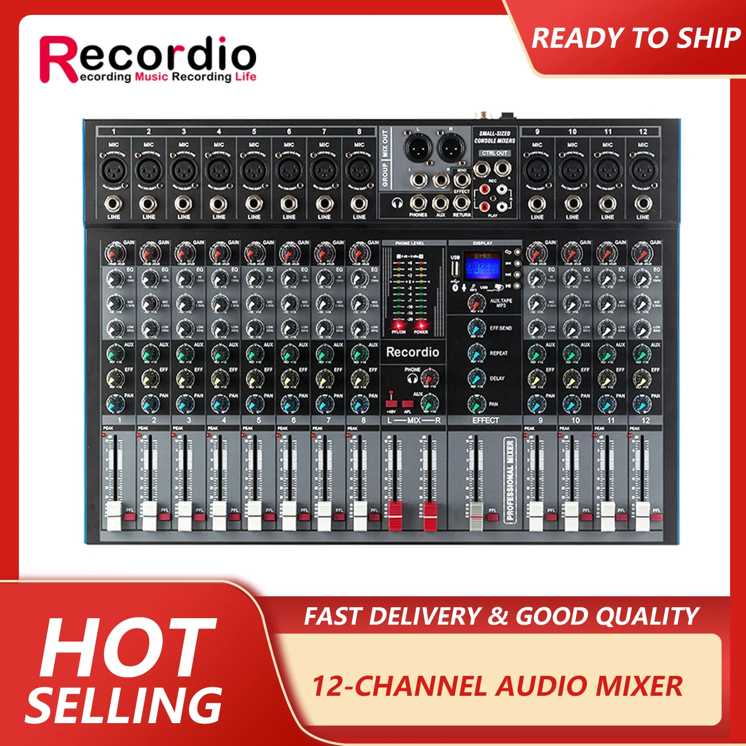 GAX-ET12 Professional 12 channel mixer single group output Blueteeth with effect reverb for stage wedding performance