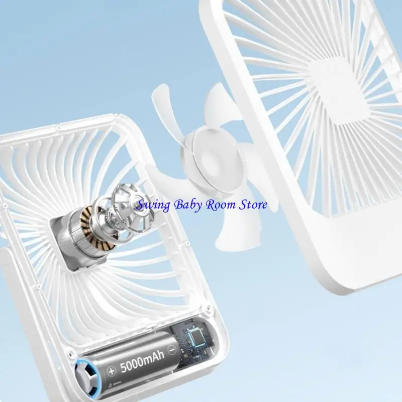 K1AD USB Desk Fan 1500mah قابلة لإعادة شحنها 5 سرعات مروحة التخييم مع مروحة محمولة عرض رقمي للتخييم