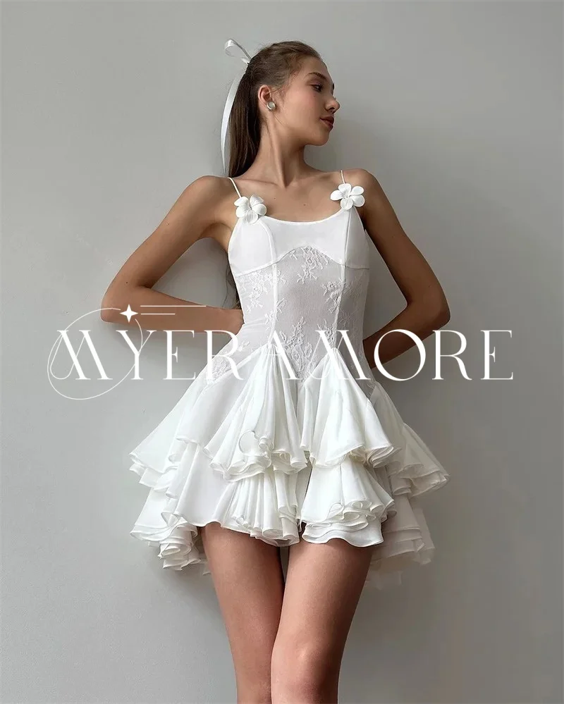 

Короткие платья для выпускного вечера на тонких бретельках Шифоновые многоярусные коктейльные платья с 3D цветами Вечернее платье трапециевидной формы по индивидуальному заказу فساتين سهرة