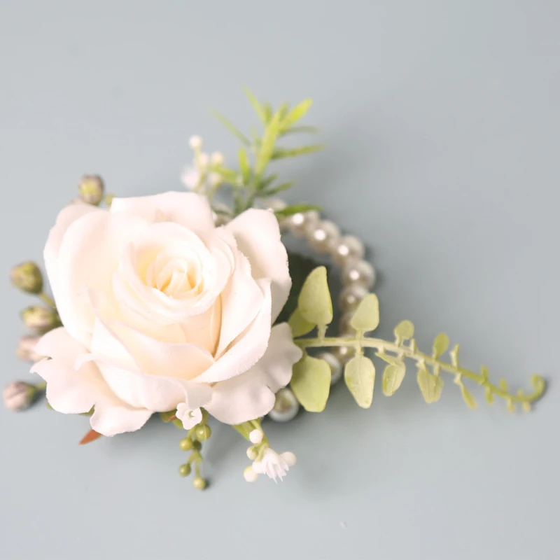 Elegant Groom Boutonniere Flowers for Mensuit Artifical Roses Wrist Corsage Wedding Accessories