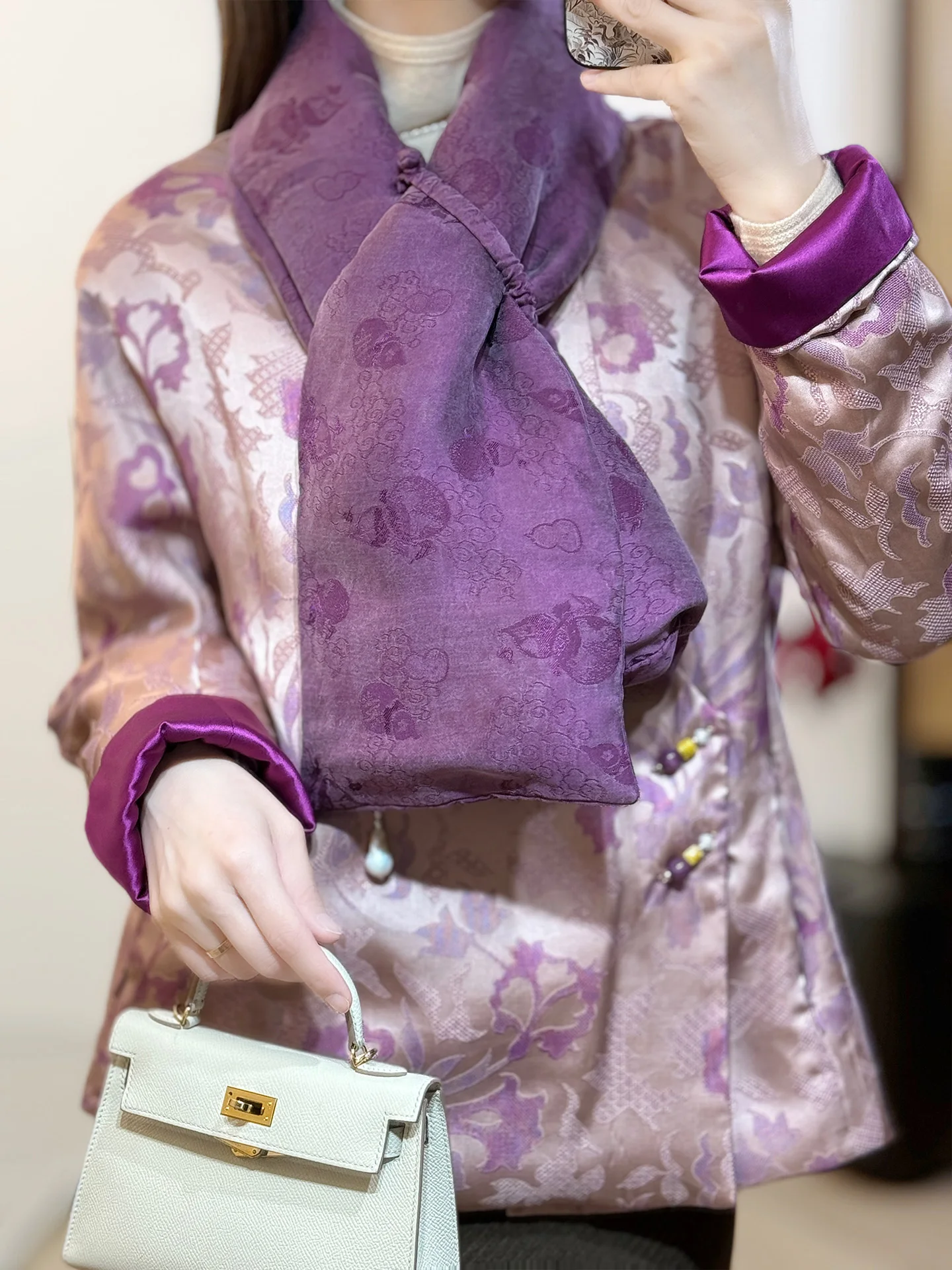 

Warm Cotton Jaet Chinese Sle Ele Purple Orchid Fraance Asymmetrical Slit Autumn Winter Women's Faion Traditional ...