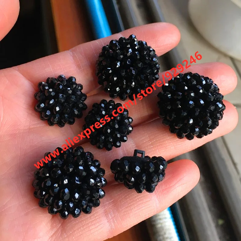 20mm Round Black Crystal Covered Button For Garments Accessory 25mm Decorative Beads Button for Sweaters Coat Shirts Decoration