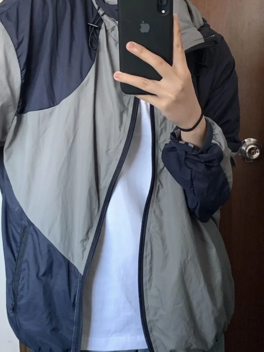 

Retro American Splice Color Contrast Summer Thin Sportswear Outdoor Anti-UV Hooded Jaet ex Lightweight Jaet