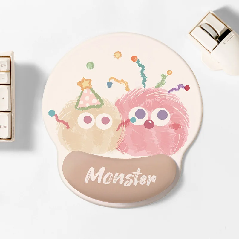 New Monster Party Furry Wrist Rest Mouse Pad, Thick Rubber Base Wear-resistant Easy-to-clean Office Hand Support Cushion