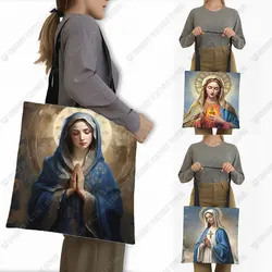 Holy Mary Pattern Shopping Bag  Vintage Religion Women Totes Virgin Mary Handbag Blessed Mother Portable Bookbag Eco Shopper Bag
