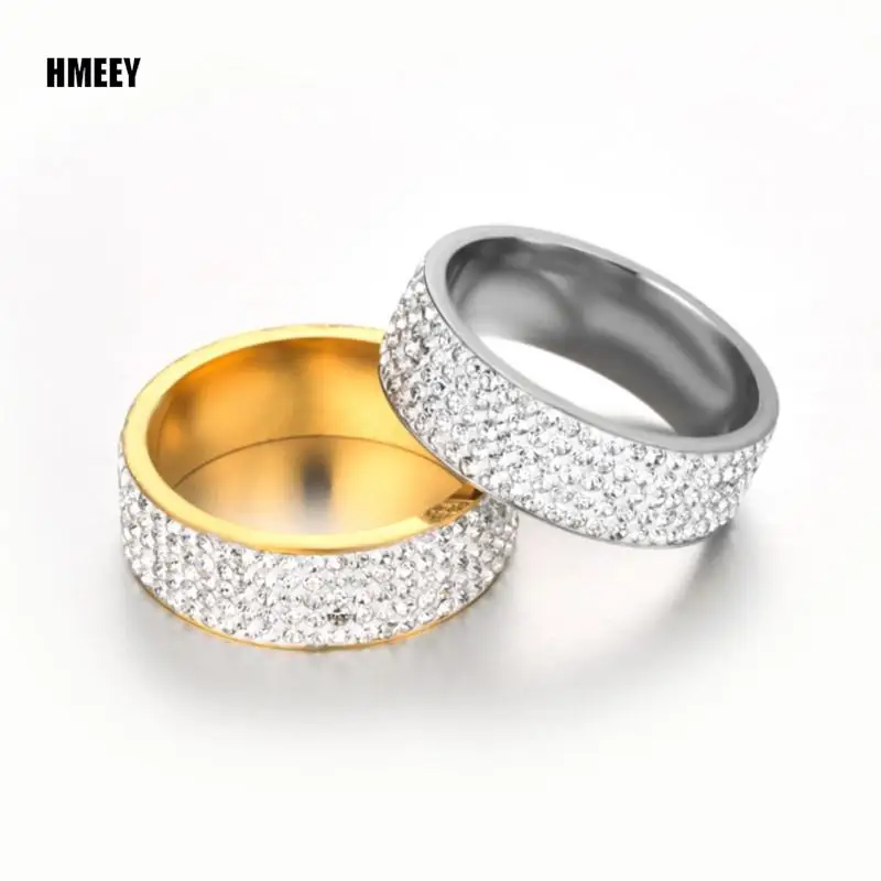 Hot Sale Vintage Retro Style Steel Ring for Women 5 Row Clear Crystal Jewelry Fashion Stainless Steel Engagement Wedding Rings