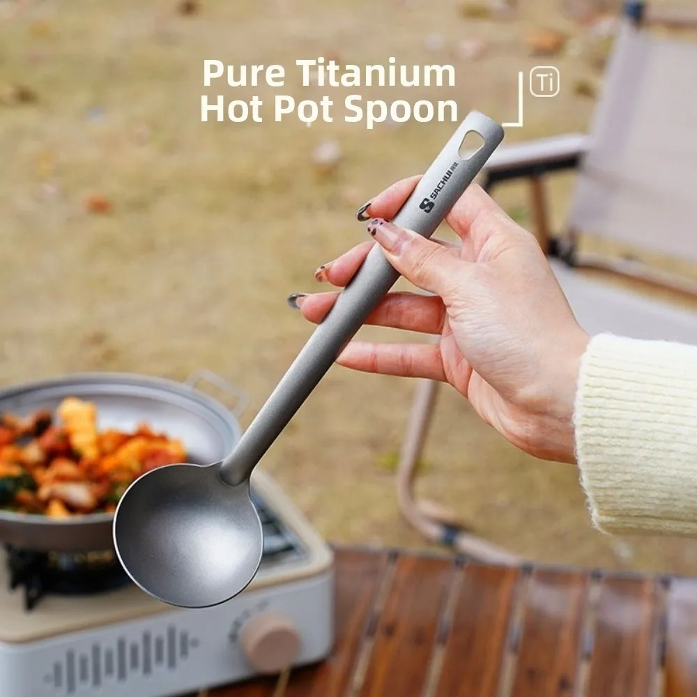 Long Handle Outdoor Soup Ladle Skimmer Kits Anti slip Heat-resistant Lightweight Food Strainer Titanium