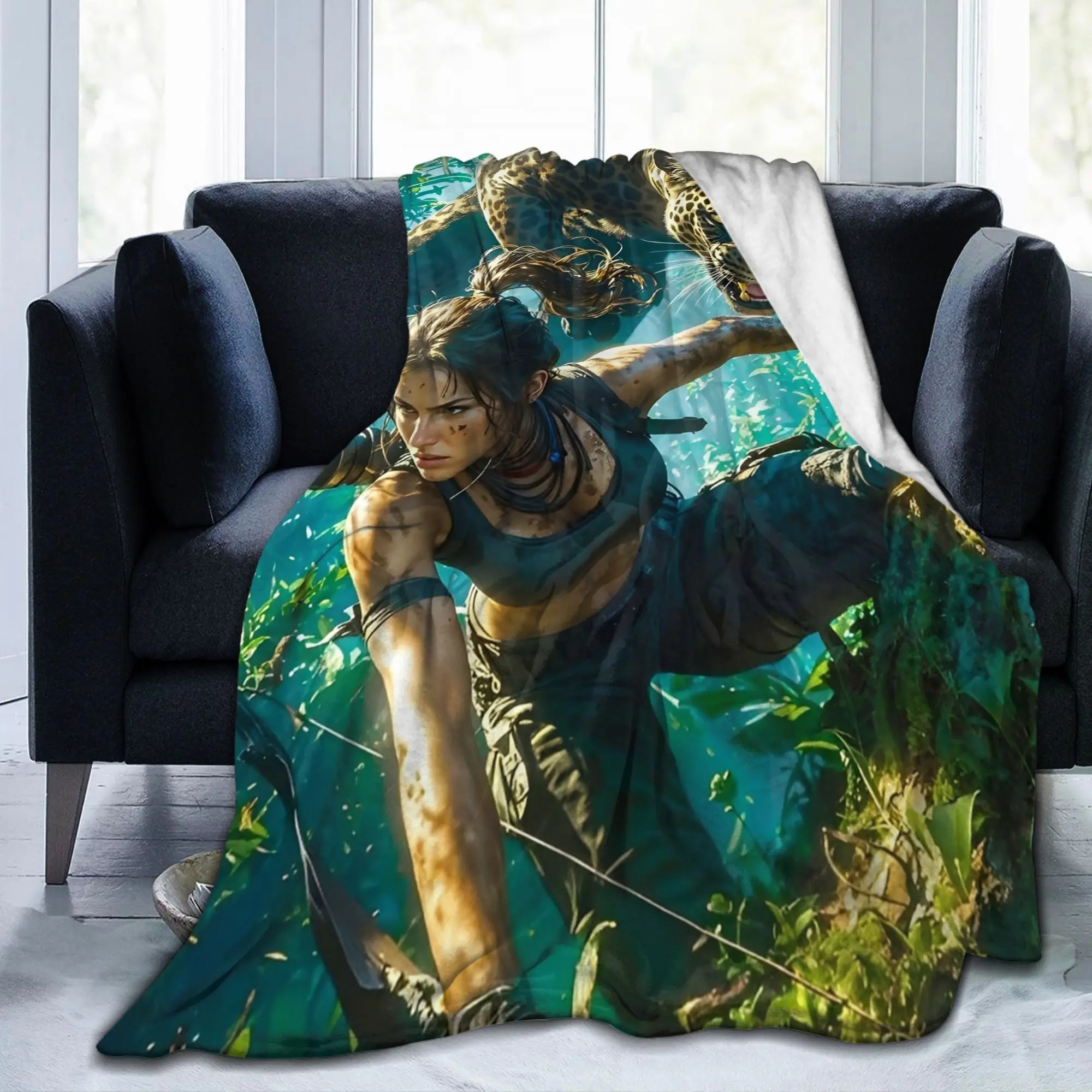 Tomb-Raider Lara Croft Blankets Flannel Autumn Winter Survival Video Game Portable Super Soft Throw Blankets for Bedding