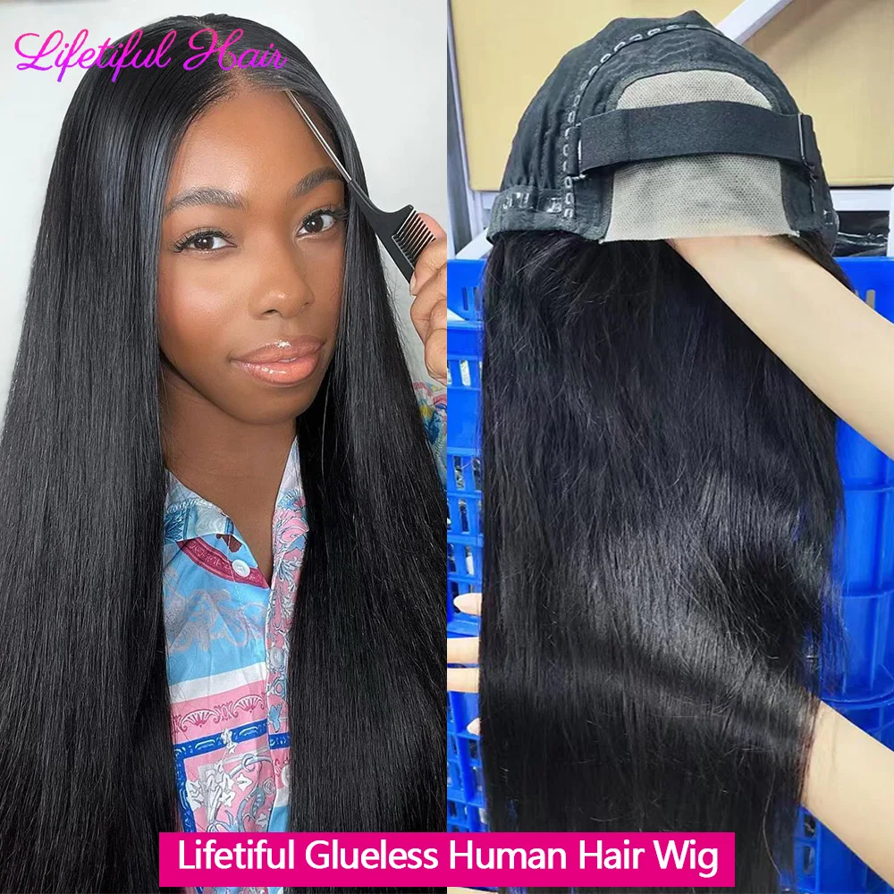 

28 Inch Glueless Wig Human Hair Ready To Wear Brazilian Straight Transprent Lace 4x4 Closure Preplucked Glueless Human Hair Wigs