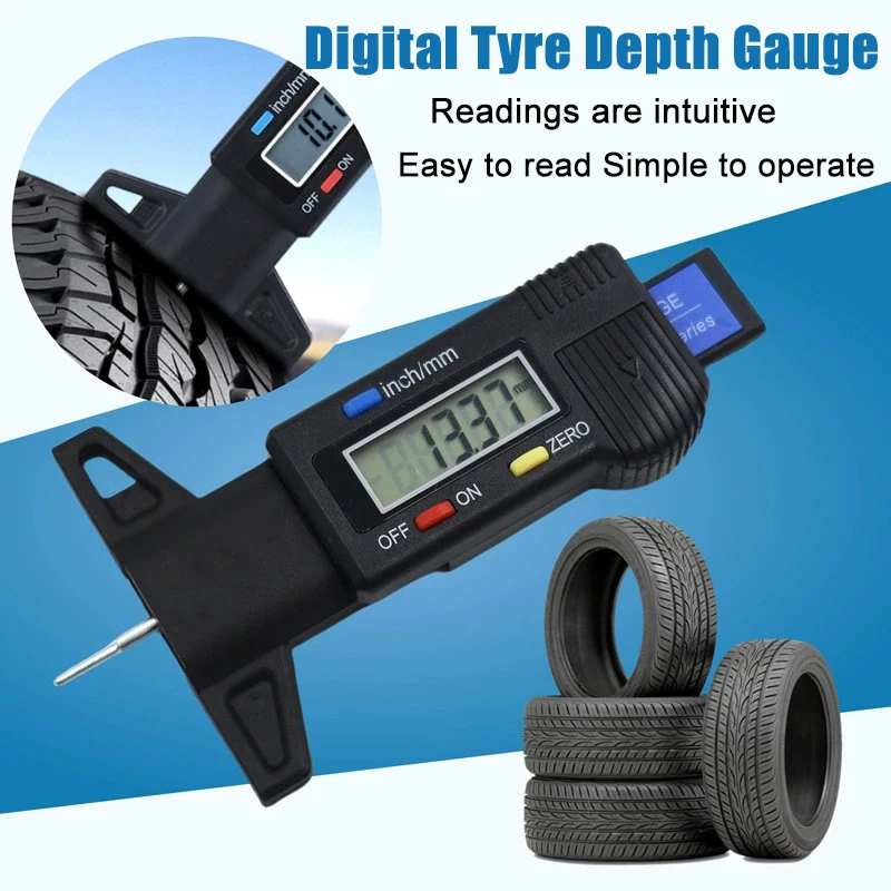 

Electronic Digital Display Tyre Tread Depth Gauge High-Precision Brake Pad Wear Monitoring Tool Metal Head Automotive Parts