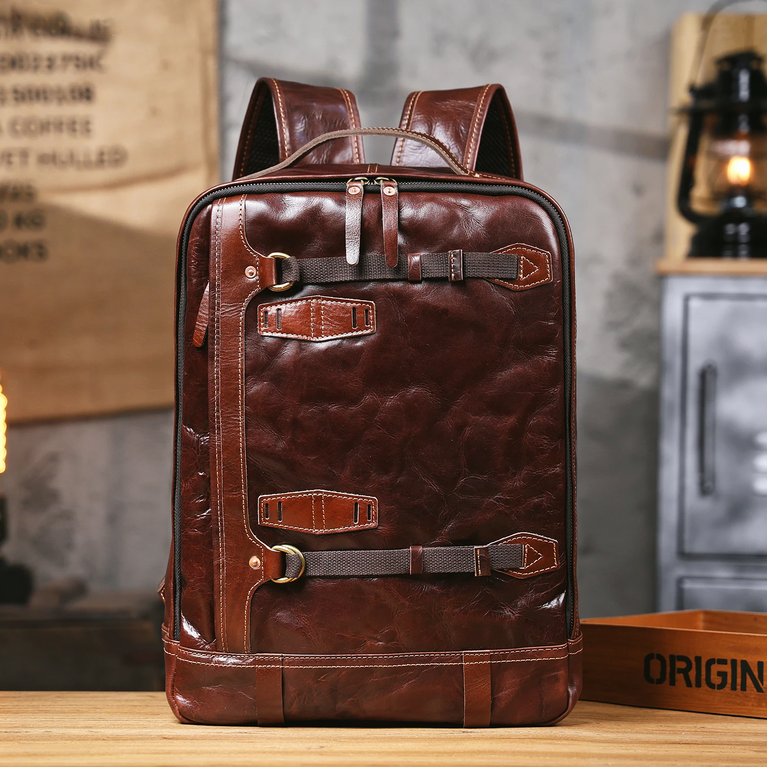 S.WORKER Lässiger Rucksack aus echtem Rindsleder für Herren, 16-Zoll-Laptop-Rucksack, Tagesrucksack mit großer Kapazität, Reisetasche, Schultasche – Detail 13