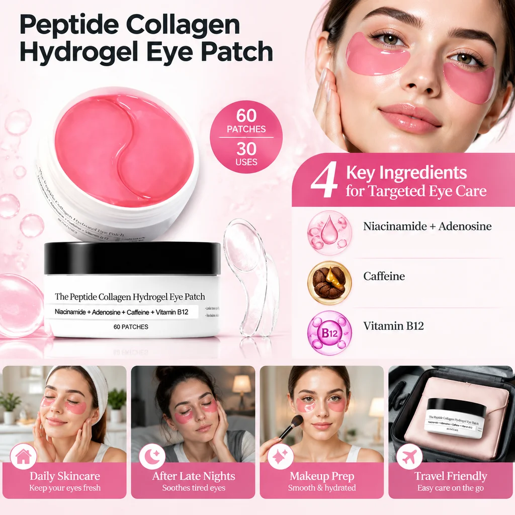 60 Pcs Collagen Peptide Hydrogel Eye Patches Moisturizing Under Eye Mask Daily Eye Care Cooling Skin Care Patches Easy Fit