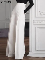VONDA Women Elegant Office Wide Leg Pants 2024 Summer Trouser Fashion High Waist Zipper Casual Solid Pantalon Long Palazzo