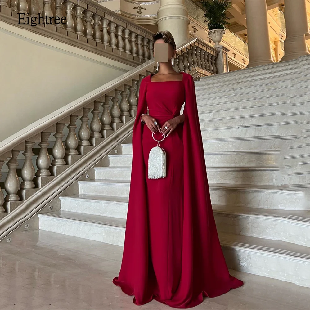 

Eightree Red Mermaid Evening Dresses Cape Sleeves Prom Gown Saudi Floor Length Formal Party Gowns vestidos de fiestas