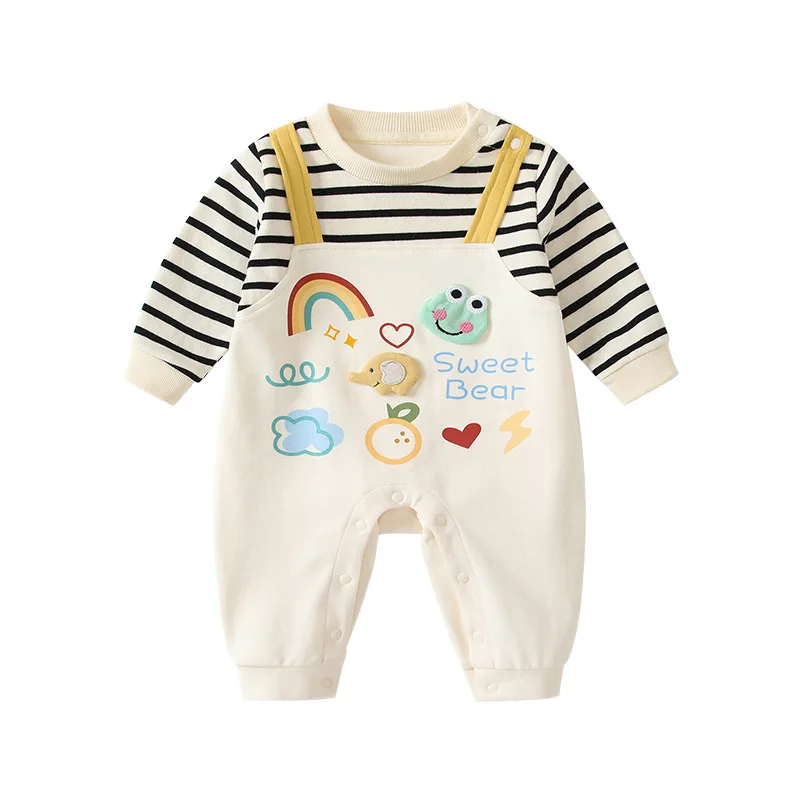 

MINISO Spring Baby Romper Infant Cartoon Animal Print Long Sleeve Thin Cotton Cute Soft Bodysuits Newborn Daily suit 0-1 years