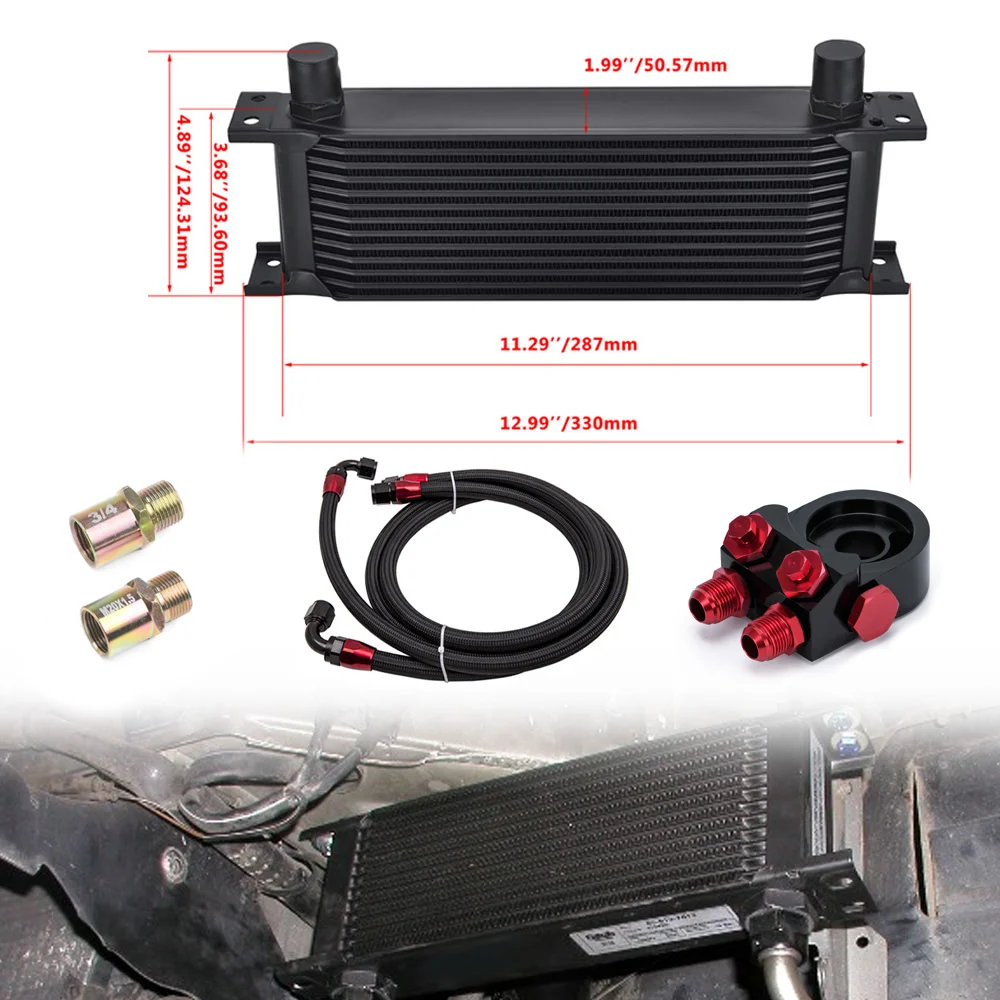 

13 Row AN10 Universal Thermostat Adaptor Engine Oil Racing Cooler Kit Oil Cooler Filter Sandwich Adapter Stainless Steel Braided