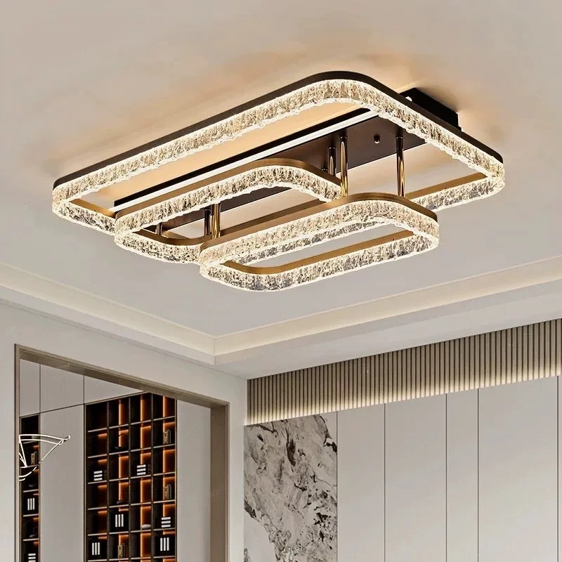 

Modern Light Luxury Living Room Ceiling Light Ice Crackle Long Round Premium Feeling Super Bright Hall Main Lamp Bedroom Light