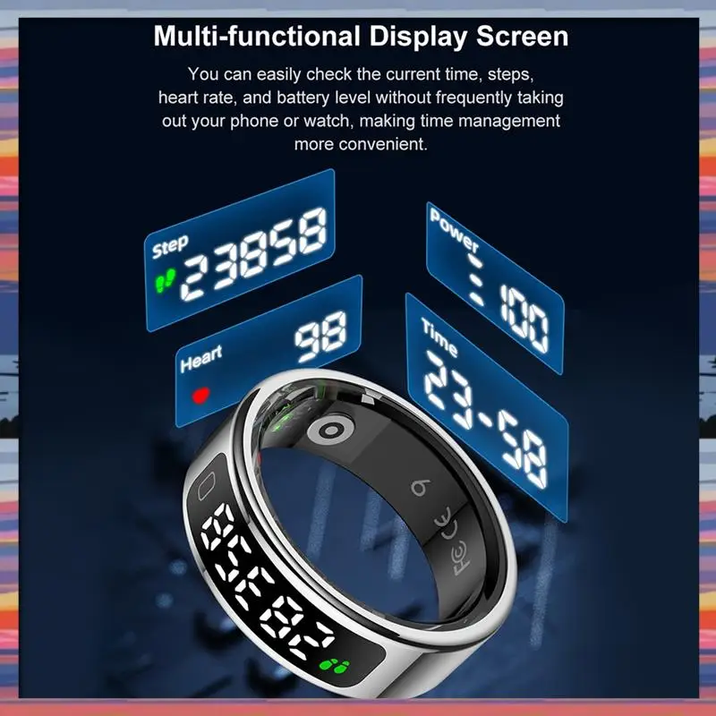 AC18 (Garantizzato) Smart Ring R11C Fitness Tracker Monitor sanitario con frequenza cardiaca Ossigeno nel sangue Monitoraggio del sonno Schermo di visualizzazione Stagno C