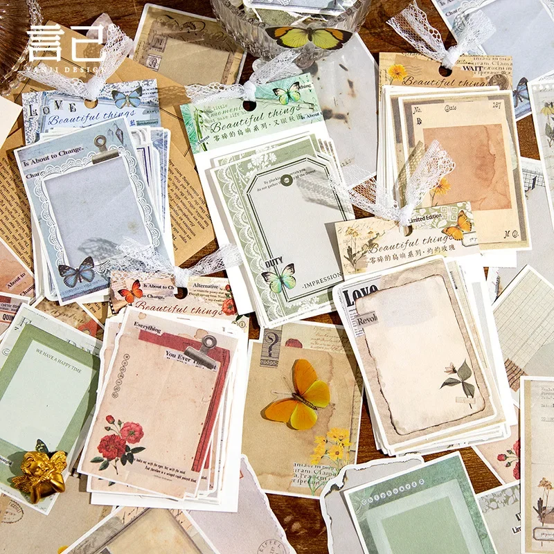 30Pieces Material Paper Memo message notes Retro literary Hand Background Scrapbooking Decorative paper backing 135*85MM