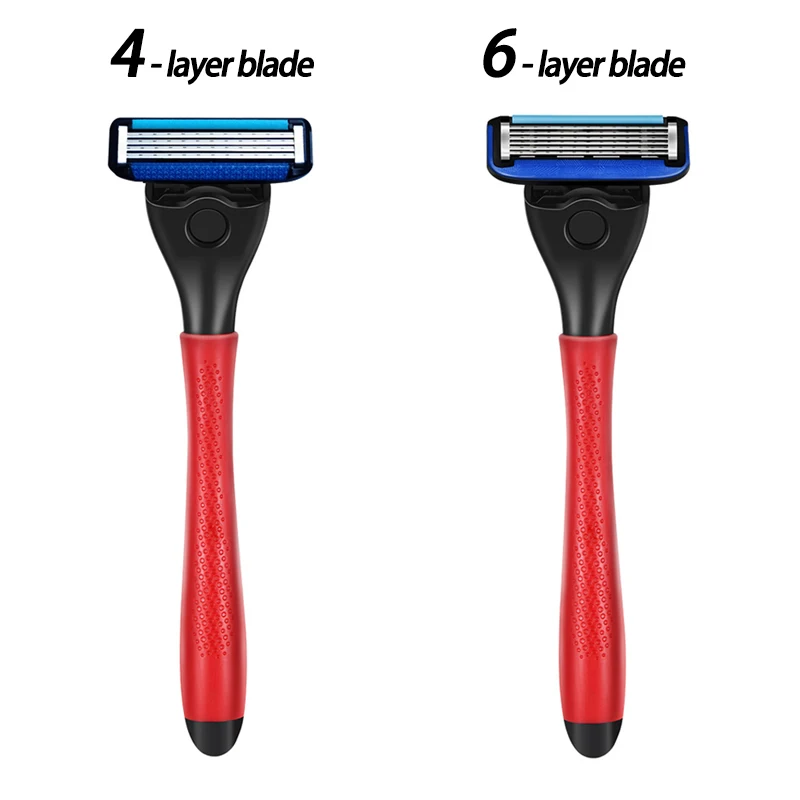 1 Red Handle +1 Razor Head Men Manual 4-layer Stainless Steel Shaving Razor Blade Set For Face Care