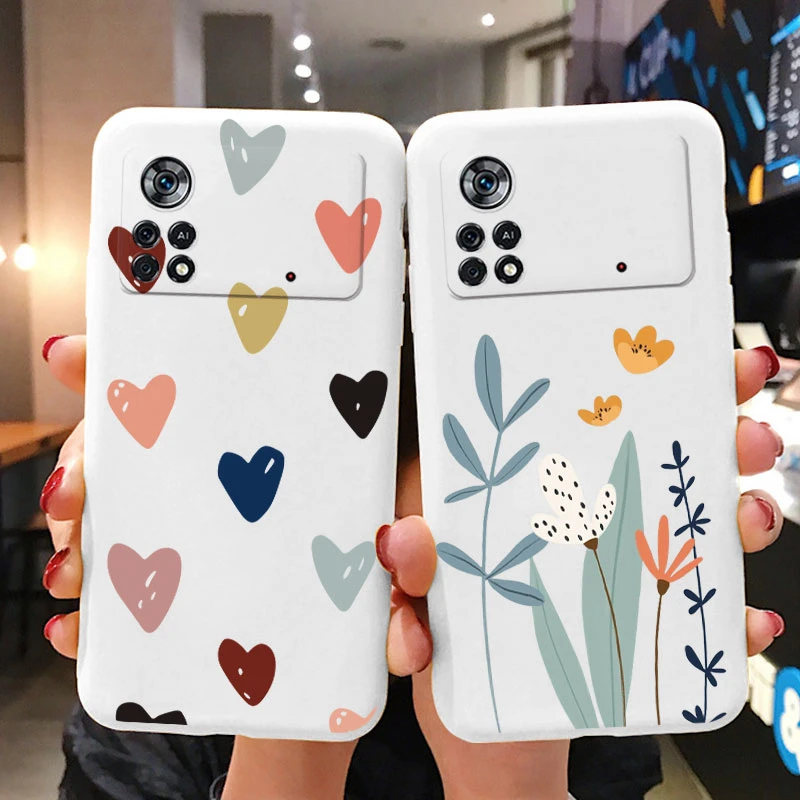 Etui na Poco X4 Pro 5G Poco M4 Pro Cute Heart Flower Back Cover Soft Silicone Matte Protective Funda For Xiaomi Poco X4 Pro Bag