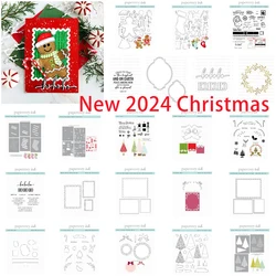 2024 Christmas Sentiments Postage Stamps Gingerbread Frame Post Card Dies Stencil Cut DIY Scrapbooking Diary Home Gift Card Mold