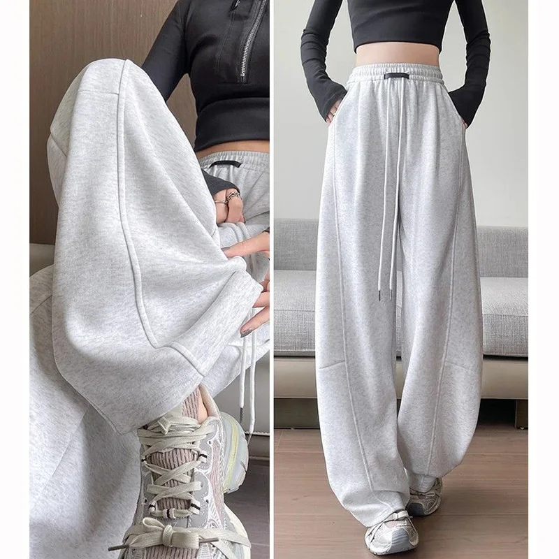 

Новые женские повседневные длинные брюки с высокой талией, Лидер продаж, женские классические прямые брюки для девочек, корейские однотонные мешковатые спортивные штаны