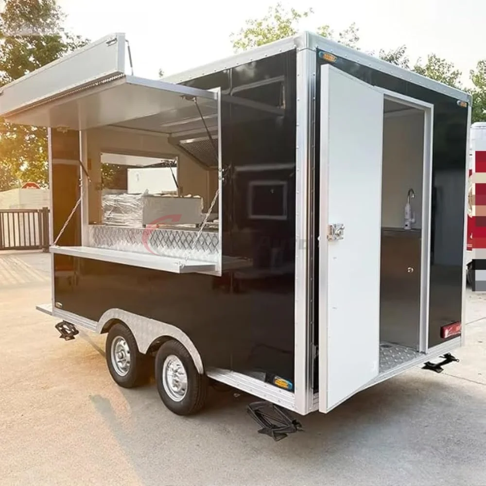 Remolque de Comida Personalizado de Acero Inoxidable Resistente a la Oxidación con Equipamiento de Cocina Completo para Hot Dogs, Pizza, Helados, Café, Tacos