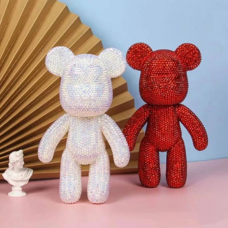DIY Rhinestone Bear Figure Crystal Jewelry Cross Embroidery Bear Figurine Glitter Applique Doll Sculpture Home Decoration Gifts