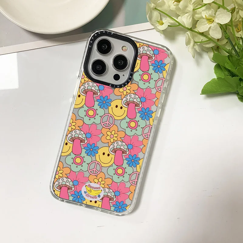 Retro Smile Mushroom Case For Iphone 11 14 15 Pro Max Clear Silicone Soft Funda 12 13 Pro 7 Plus XR XS Shockproof Bumper Cover