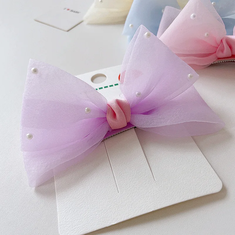 Korean Pearl Bow Hair Clips para meninas, Gaze 3D Princess, presilhas doces para crianças, Headwear para crianças, acessórios para cabelo, novo