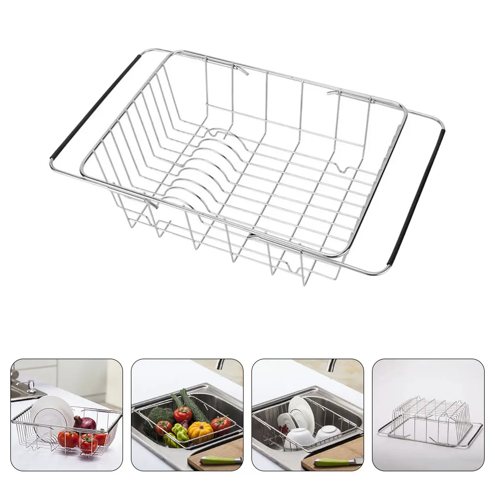 

Stainless Steel Drain Basket Dish Drying Rack for Kitchen Sink Strainer Expandable Dishes Vegetable Cleaning