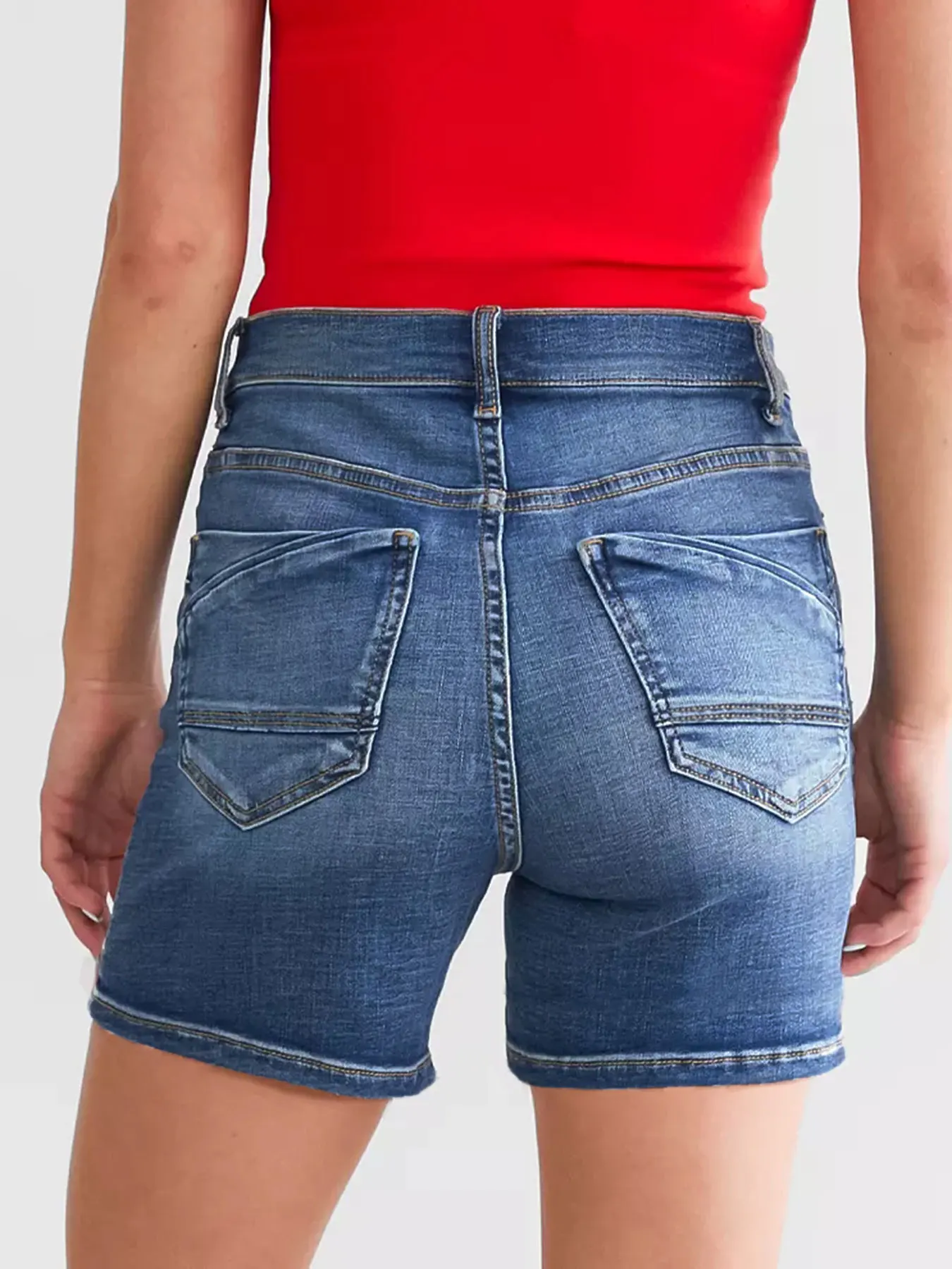 レディース ラスシウス カーヴィー デニム ショーツ ミッドライズ ブリング＆ベルト付き インスタストレッチ ジュニア