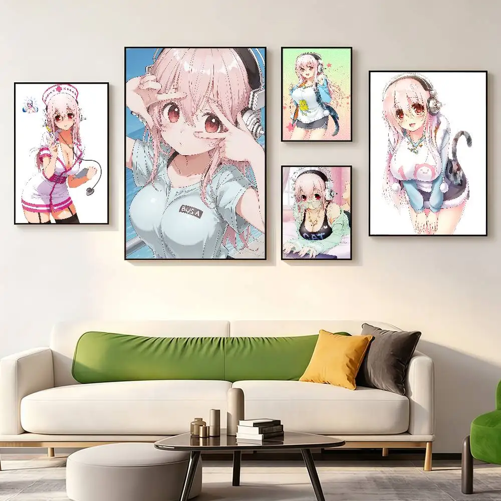Anime S-Super Sonico Posters Wall Art Retro Painting Home Room Cafe Club Dorm Wall Decor