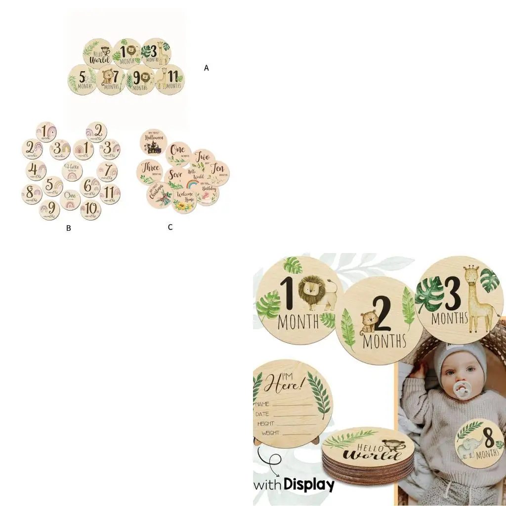 

Карты натурального дерева месяц, восхитительный дизайн животных для новорожденных, фотография и отслеживание роста