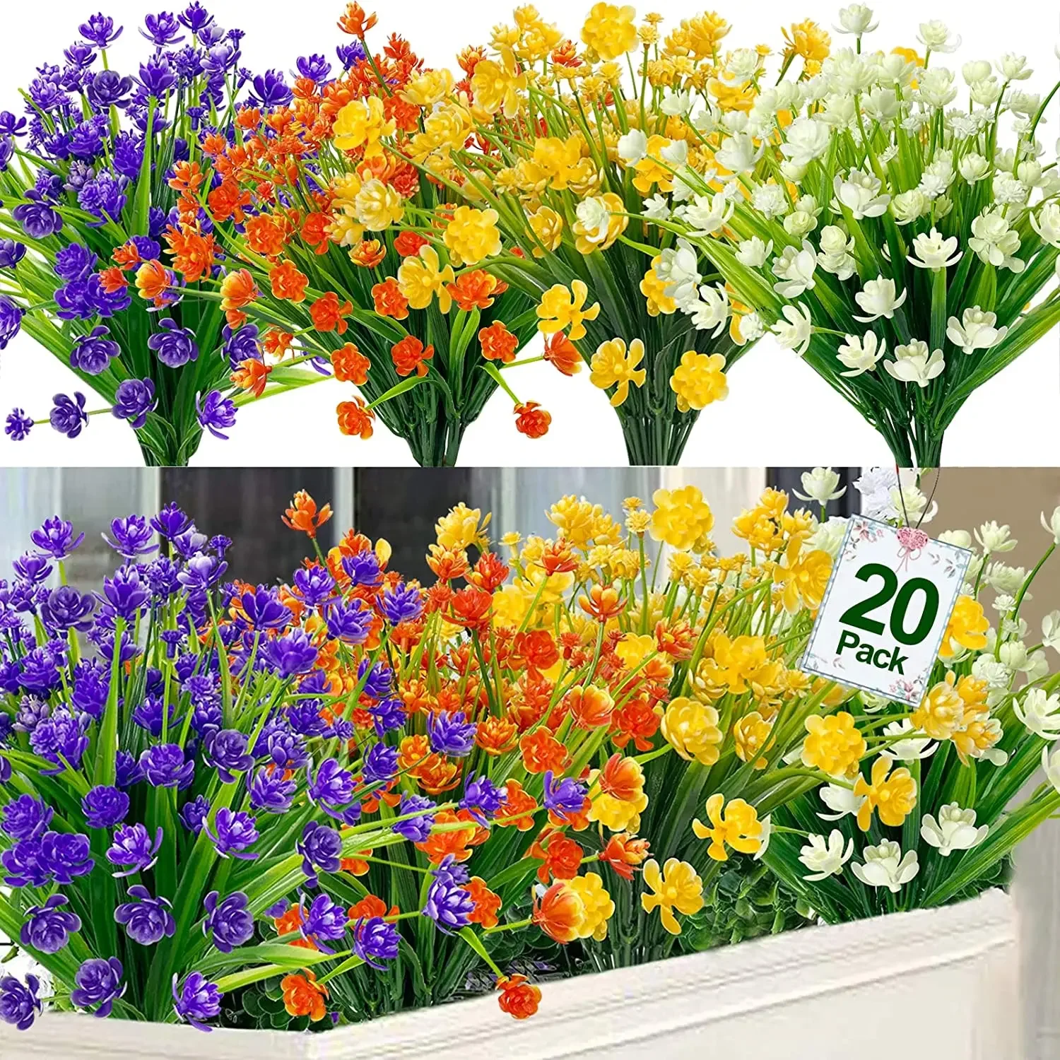 

20 Bundles Artificial Flowers for Outdoor Decoration Spring Summer Decoration UV Resistant Faux Outdoor Home Garden Decor