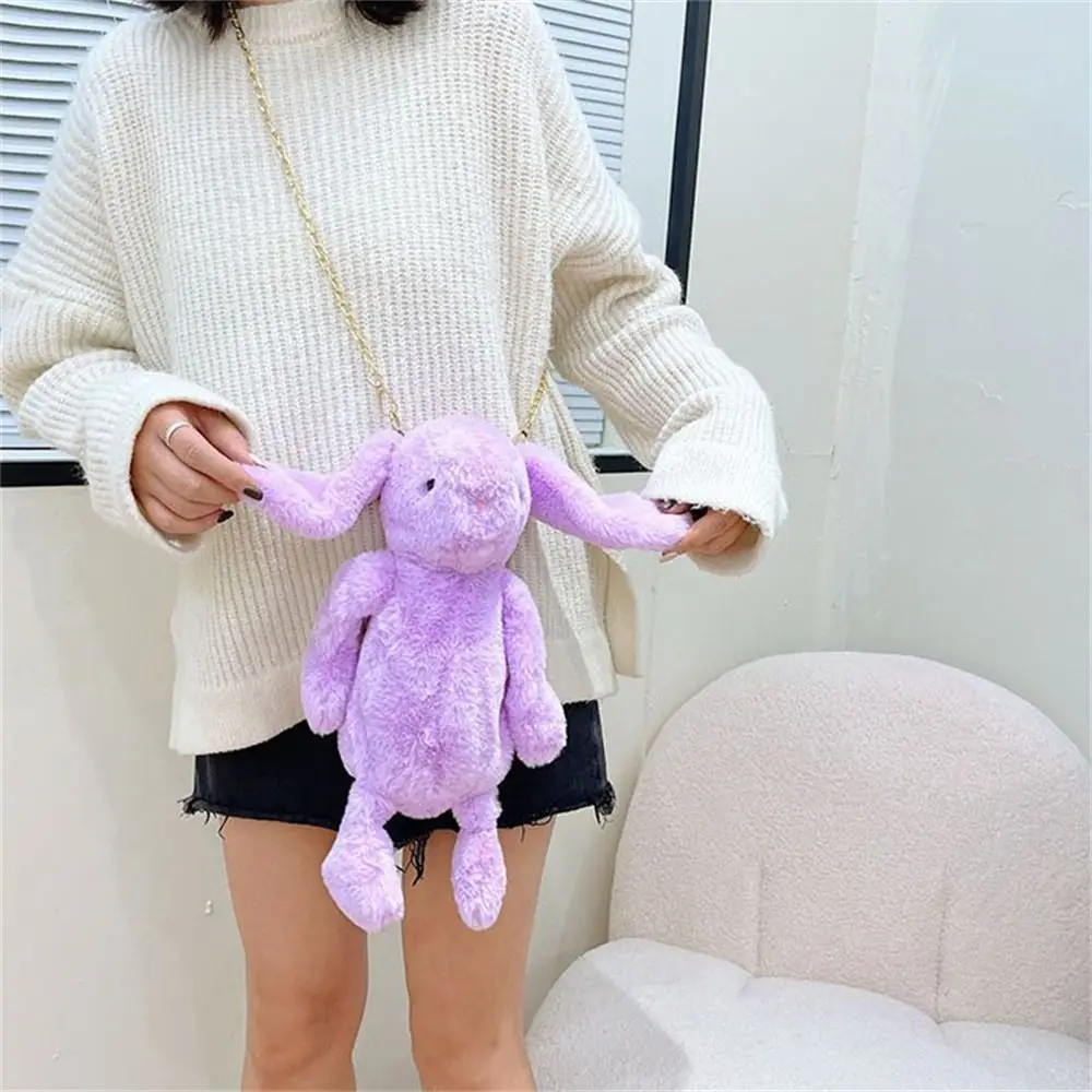 Rabbit Doll Plush Shoulder Bag Coin Purse Chain Strap Long Ear Rabbit Plush Bags Animals Bunny Crossbody Bag For Girls