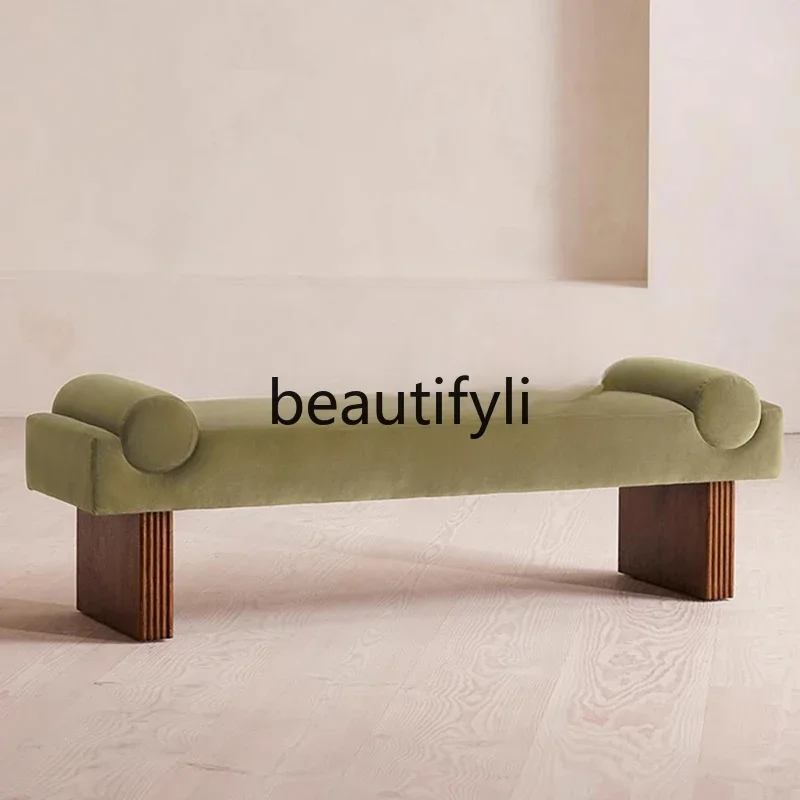 Solid wood bedside stool Bedroom small apartment bedside long stool Household velvet shoe changing benchH