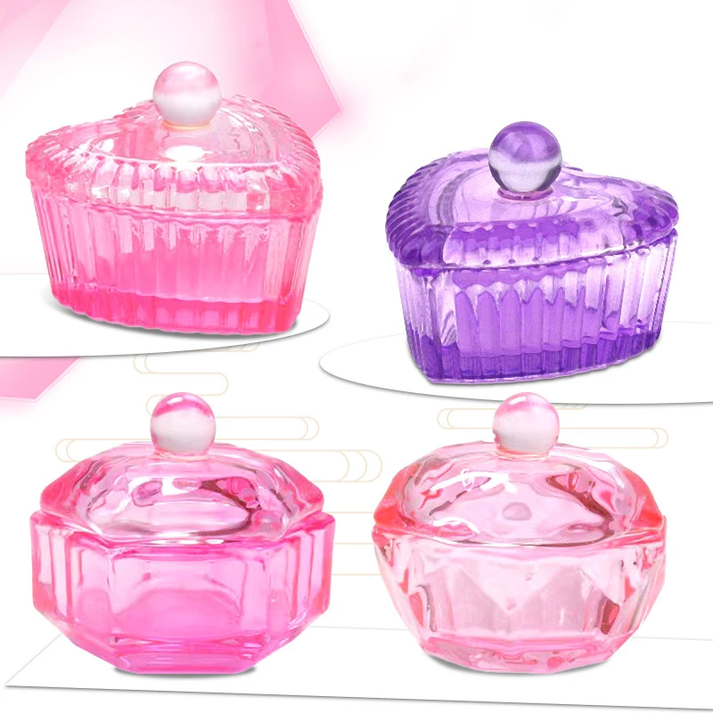 1pc Nail Cup Rainbow Crystal Glass Cup Acrylic Liquid Bowl Holder Wash Nail Pen Dish Dappen With Lid Luxury Manicure Tool