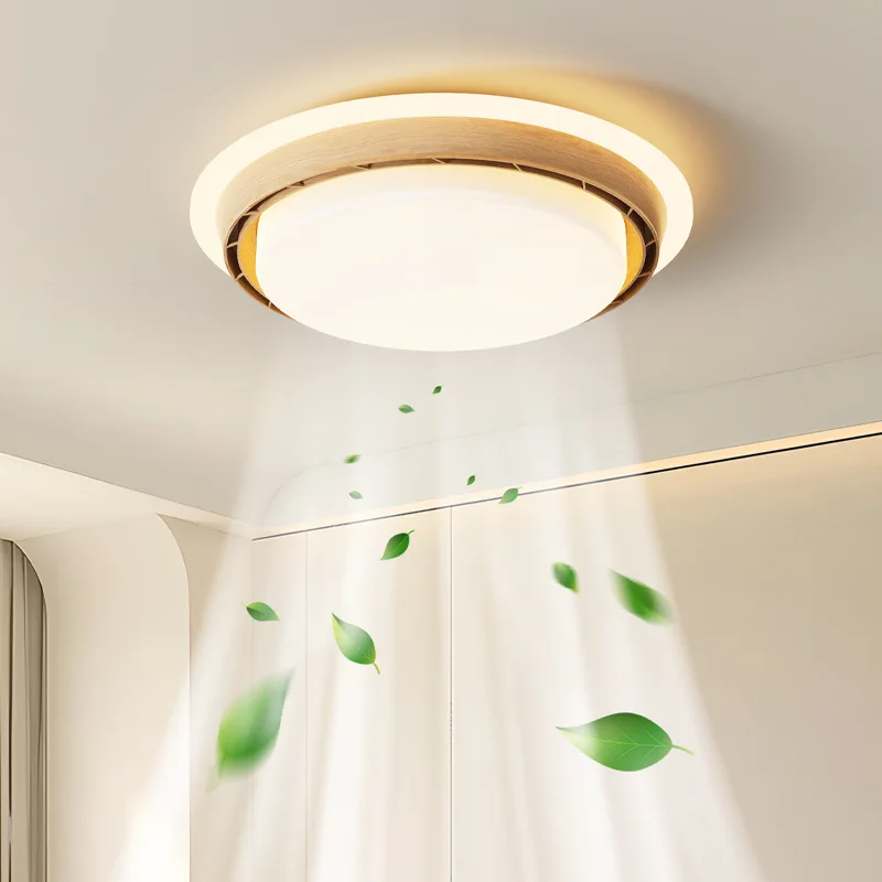 

New Invisible Bladeless Ceiling Fan With Light Remote Control 6-speed Home Fans Bedroom Living Room walnut LED Decor Lighting