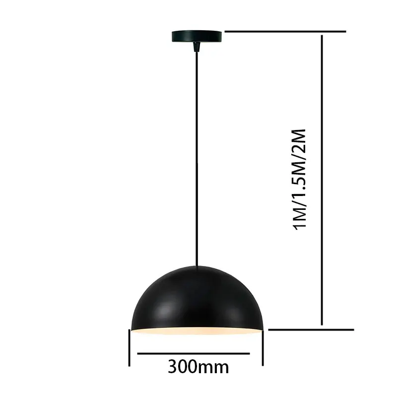 Lampadari da pranzo illuminazione a sospensione a sospensione con paralume in metallo da 300mm illuminazione a soffitto Base lampada E27 bianca/nera