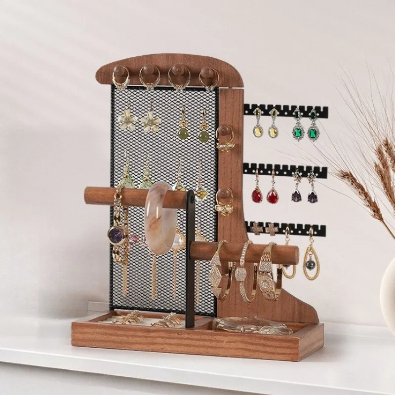 

Wooden Jewelry Display Stand Creative Metal Earrings Bracelet Rings Storage Rack Wood Jewelry Shelf Jewellery Display Holder